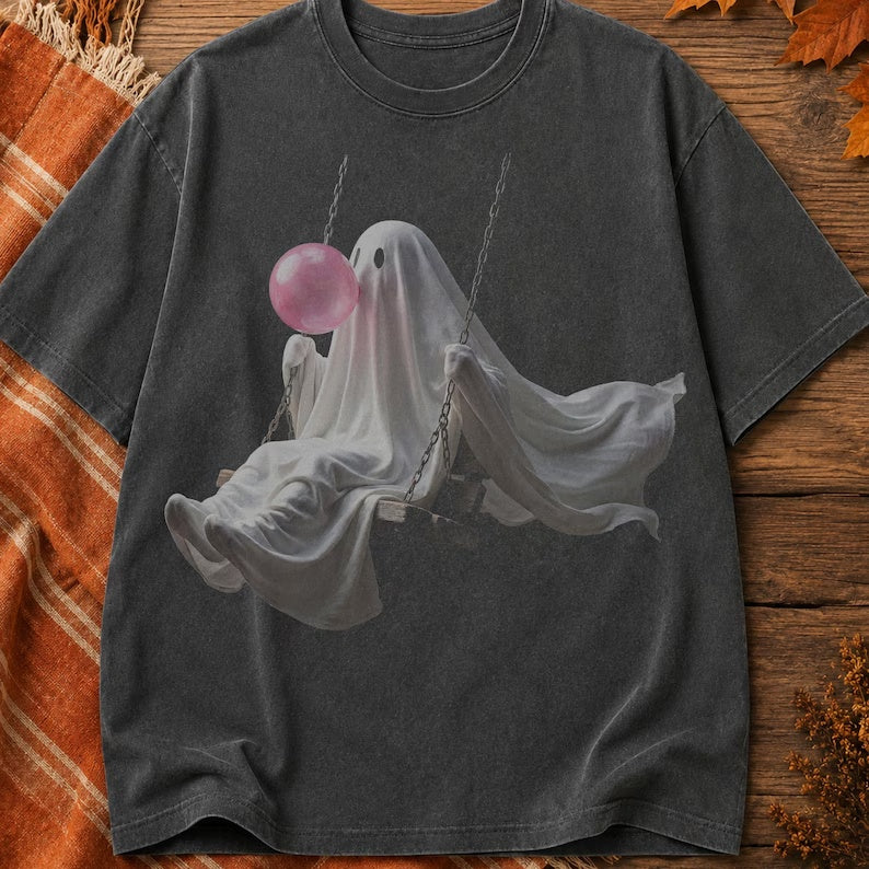 Ghost with balloon Halloween Comfort Colors tee