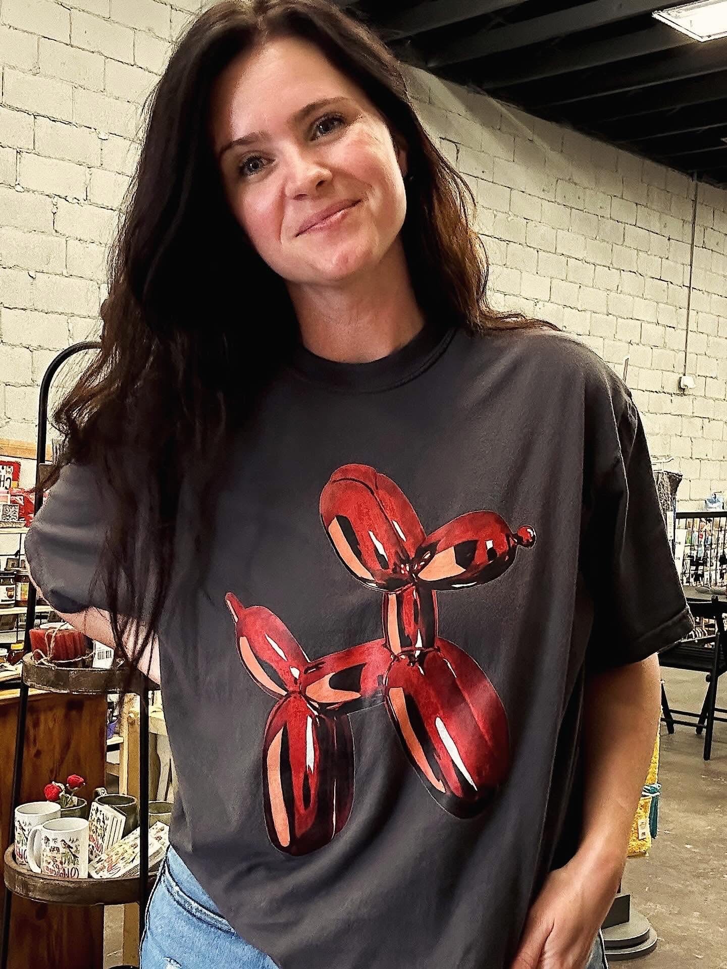 Red Metallic Balloon Dog Tee