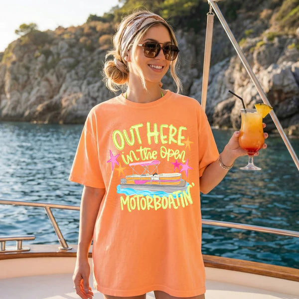 Out Here Motorboatin’ Comfort Colors Tee | CC1717 Melon Graphic T-Shirt