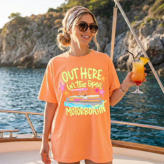 Out Here Motorboatin’ Comfort Colors Tee | CC1717 Melon Graphic T-Shirt