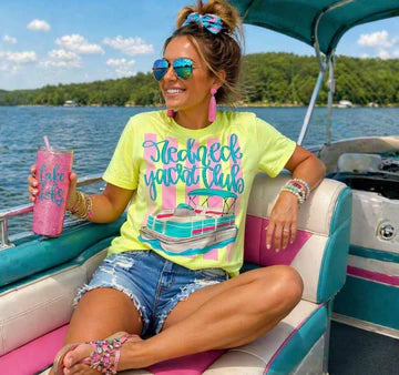 Redneck Yacht Club Pontoon Comfort Colors Tee | Neon Lemon CC1717 Lake Graphic T-Shirt