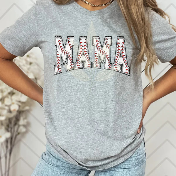 BASEBALL MAMA FAUX GLITTER LETTERS - TEE OR SWEATSHIRT