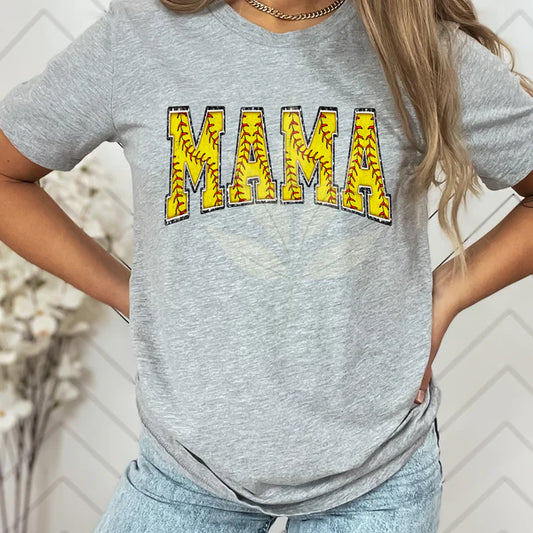 SOFTBALL MAMA FAUX GLITTER LETTERS - TEE OR SWEATSHIRT