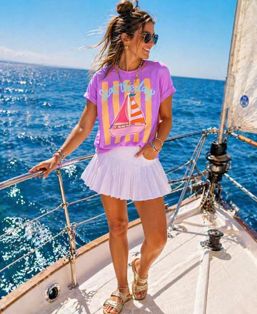 Seas the Day Sailboat Comfort Colors Tee | Neon Violet CC1717 Coastal Graphic T-Shirt
