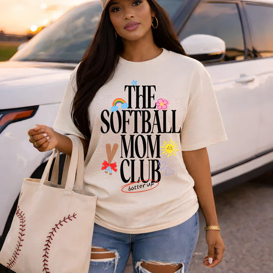 Preppy Softball or Baseball Mom Club Comfort Colors Tee | Ivory CC1717 Graphic T-Shirt