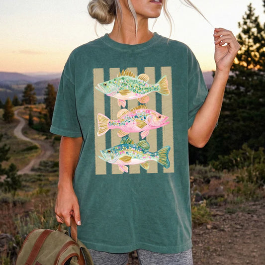 Warm Coastal Bass Fish Comfort Colors Tee | Emerald CC1717 Fishing Graphic T-Shirt